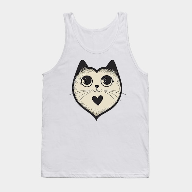 Retro Black Cat with Heart Tank Top by TheJadeCat